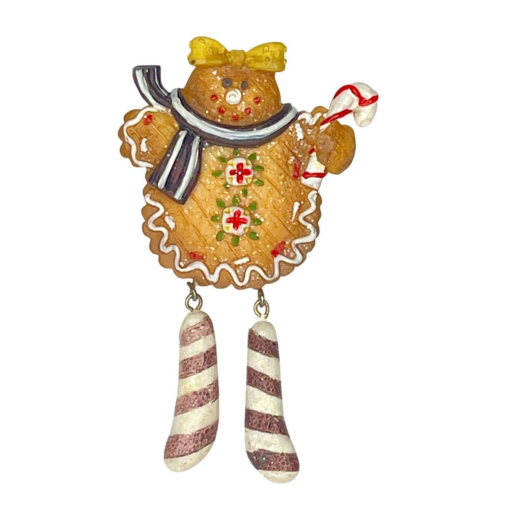 Christmas Ornament Magnet Gingerbread Girl Cookie Dangle Feet Tree Hat 4.75" Vtg